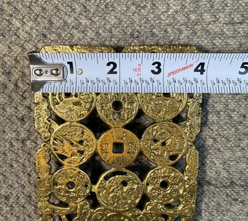 Solid Brass Trivet Asian Coins Birds Butterflies 6